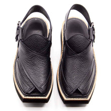 Special Black Dotted Genuine Leather Kaptaan Chappal