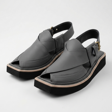 Grey Leather Handmade Kaptaan Chappal