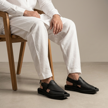 Premium Quality Ultra Soft Medicated Black Leather Kaptaan Chappal