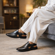 Medicated Premium Quality UltraSoft Traditional Black Peshawari Chappal