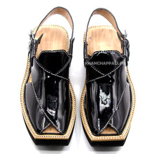 Special Black Patent Genuine Leather Kaptaan Chappal