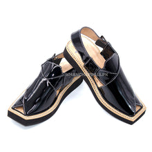 Special Black Patent Genuine Leather Kaptaan Chappal