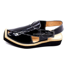 Special Black Patent Genuine Leather Kaptaan Chappal