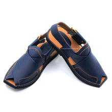 Navy Blue Peshawari Chappal Genuine Leather T-Shape Charsadda Chappal