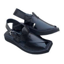 Premium Black Leather Handmade Kaptaan Chappal