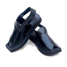 Premium Black Leather Handmade Kaptaan Chappal